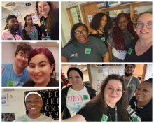 a photo collage of mary cariola support staff